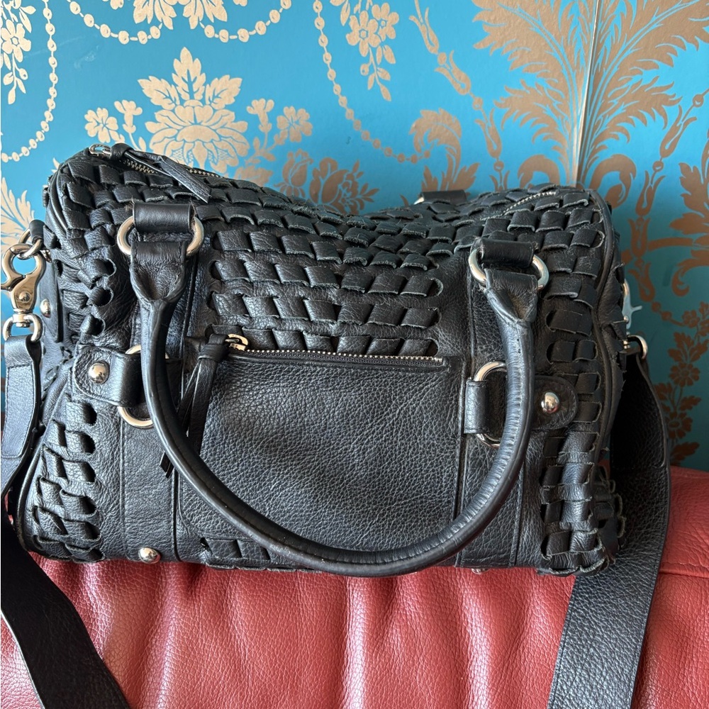 LEATHER Woven Sondra Roberts Funky Leather Handle and Crossbody Bag